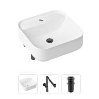 Комплект 3 в 1 Lavinia Boho Bathroom Sink 21520317: накладная фарфоровая раковина 42 см, металлический сифон, донный клапан