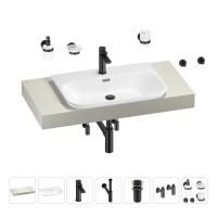 Раковина 65 см со столешницей 100 см Wellsee Eclatant 2.0 201013237 в наборе 10 в 1: столешница, раковина, смеситель, сифон, донный клапан, угловые вентили, аксессуары (цвет матовый черный)