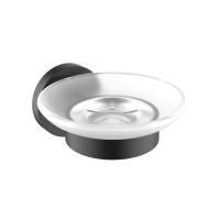 Стеклянная мыльница с латунным настенным держателем Wellsee Finishing Touch 182502000 (цвет мыльницы матовый, цвет держателя черный матовый). Для применения в ванной комнате и кухне