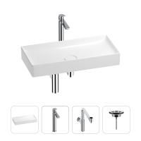 Раковина для ванной Wellsee Pure BY Wellsee 201002781 в наборе 4 в 1: раковина белого глянцевого цвета, высокий смеситель, сифон, выпуск (цвет набора хром)
