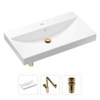 Комплект 3 в 1 Lavinia Boho Bathroom Sink 21520644: врезная фарфоровая раковина 80 см, металлический сифон, донный клапан