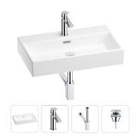 Раковина для ванной Wellsee Graceful Pro 201002961 в наборе 4 в 1: раковина белого глянцевого цвета, смеситель, сифон, донный клапан (цвет набора хром)
