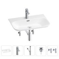 Раковина для ванной Wellsee Eclatant 2.0 201005461 в наборе 5 в 1: раковина белого глянцевого цвета, смеситель, сифон, донный клапан, угловые вентили (цвет набора хром)