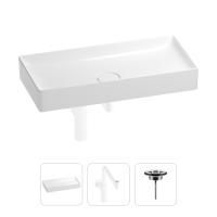 Раковина для ванной Wellsee Pure BY Wellsee 201001275 в наборе 3 в 1: прямоугольная раковина белого глянцевого цвета, сифон, выпуск в цвете матовый белый
