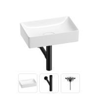 Раковина для ванной Wellsee Pure BY Wellsee 201001212 в наборе 3 в 1: прямоугольная раковина белого глянцевого цвета, сифон, выпуск в цвете матовый черный