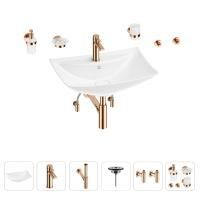 Раковина для ванной Wellsee Cerulean 201006789 в наборе 9 в 1: раковина белого глянцевого цвета, смеситель, сифон, выпуск, угловые вентили, аксессуары (цвет набора розовое золото)