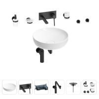 Раковина для ванной Wellsee Chalice Perfection 201006222 в наборе 8 в 1: раковина белого глянцевого цвета, встраиваемый смеситель, сифон, выпуск, аксессуары (цвет набора матовый черный)