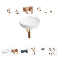 Раковина для ванной Wellsee Chalice Perfection 201006139 в наборе 8 в 1: раковина белого глянцевого цвета, встраиваемый смеситель, сифон, выпуск, аксессуары (цвет набора розовое золото)