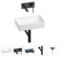 Раковина для ванной Wellsee Pure BY Wellsee 201002567 в наборе 4 в 1: раковина белого глянцевого цвета, встраиваемый смеситель, сифон, выпуск (цвет набора матовый черный)