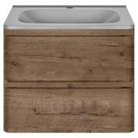 Тумба Vincea Vico 600 подвесная, 2 выкатных ящика soft close, V.Oak с умывальником VCB-2VP600G из кварцевого камня, цвет серый