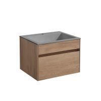 Тумба Vincea Chiara 600 подвесная, 1 выкатной ящик soft-close, N.Oak с умывальником VCB-13600G из кварца, цвет серый