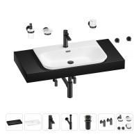 Раковина 65 см со столешницей 100 см Wellsee Eclatant 2.0 201013287 в наборе 10 в 1: столешница, раковина, смеситель, сифон, донный клапан, угловые вентили, аксессуары (цвет матовый черный)