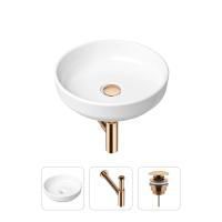 Комплект 3 в 1 Lavinia Boho Bathroom Sink 21520204: накладная фарфоровая раковина 40 см, металлический сифон, донный клапан