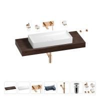 Раковина 75 см со столешницей 120 см Wellsee Pure BY Wellsee 201011749 в наборе 9 в 1: столешница, раковина, встраиваемый смеситель, сифон, выпуск, аксессуары (цвет набора розовое золото)