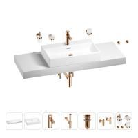 Раковина 70 см со столешницей 140 см Wellsee Graceful Pro 201012794 в наборе 10 в 1: столешница, раковина, смеситель, сифон, донный клапан, угловые вентили, аксессуары (цвет розовое золото)