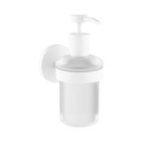 Стеклянный дозатор для жидкого мыла с латунным настенным держателем Wellsee Finishing Touch 182514000 (цвет дозатора матовый, цвет держателя белый матовый). Для применения в ванной комнате и кухне