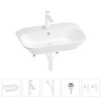 Раковина для ванной Wellsee Eclatant 201005380 в наборе 5 в 1: раковина белого глянцевого цвета, смеситель, сифон, донный клапан, угловые вентили (цвет набора матовый белый)