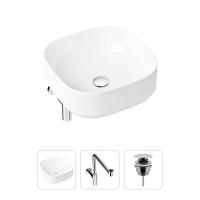 Комплект 3 в 1 Lavinia Boho Bathroom Sink 21520262: накладная фарфоровая раковина 40 см, металлический сифон, донный клапан