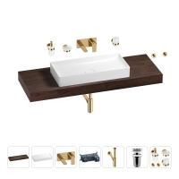 Раковина 75 см со столешницей 140 см Wellsee Pure BY Wellsee 201011863 в наборе 9 в 1: столешница, раковина, встраиваемый смеситель, сифон, выпуск, аксессуары (цвет набора золото)