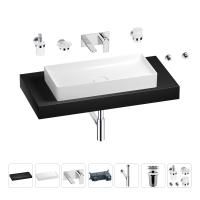 Раковина 75 см со столешницей 100 см Wellsee Pure BY Wellsee 201011661 в наборе 9 в 1: столешница, раковина, встраиваемый смеситель, сифон, выпуск, аксессуары (цвет набора хром)