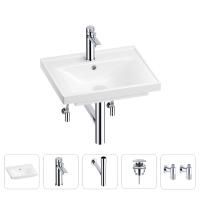 Раковина для ванной Wellsee FreeDom 201004751 в наборе 5 в 1: раковина белого глянцевого цвета, смеситель, сифон, донный клапан, угловые вентили (цвет набора хром)