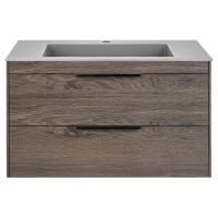Тумба Vincea Chiara 2D 800 подвесная, 2 выкатных ящика soft-close, R.Oak с умывальником VCB-13800G из кварца, цвет серый