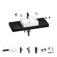 Раковина 50 см со столешницей 120 см Wellsee Graceful Pro 201012567 в наборе 10 в 1: столешница, раковина, смеситель, сифон, донный клапан, угловые вентили, аксессуары (цвет матовый черный)