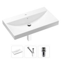Комплект 3 в 1 Lavinia Boho Bathroom Sink 21520610: врезная фарфоровая раковина 80 см, металлический сифон, донный клапан