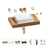 Раковина 50 см со столешницей 80 см Wellsee Pure BY Wellsee 201011124 в наборе 9 в 1: столешница, раковина, встраиваемый смеситель, сифон, выпуск, аксессуары (цвет набора розовое золото)