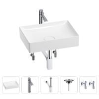 Раковина для ванной Wellsee Pure BY Wellsee 201004391 в наборе 5 в 1: раковина белого глянцевого цвета, высокий смеситель, сифон, выпуск, угловые вентили (цвет набора хром)