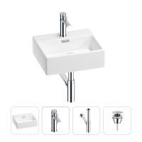 Раковина для ванной Wellsee Graceful Pro 201002886 в наборе 4 в 1: раковина белого глянцевого цвета, смеситель, сифон, донный клапан (цвет набора хром)