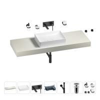 Раковина 50 см со столешницей 140 см Wellsee Pure BY Wellsee 201011447 в наборе 9 в 1: столешница, раковина, встраиваемый смеситель, сифон, выпуск, аксессуары (цвет набора матовый черный)