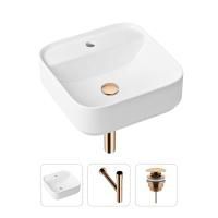 Комплект 3 в 1 Lavinia Boho Bathroom Sink 21520302: накладная фарфоровая раковина 42 см, металлический сифон, донный клапан