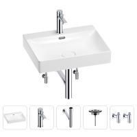 Раковина для ванной Wellsee DeSire 201005501 в наборе 5 в 1: раковина белого глянцевого цвета, смеситель, сифон, выпуск, угловые вентили (цвет набора хром)