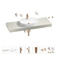 Раковина 60 см со столешницей 140 см Wellsee Calin 201007839 в наборе 10 в 1: столешница, раковина, смеситель, сифон, донный клапан, угловые вентили, аксессуары (цвет розовое золото)