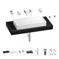 Раковина 75 см со столешницей 100 см Wellsee Pure BY Wellsee 201011666 в наборе 9 в 1: столешница, раковина, встраиваемый смеситель, сифон, выпуск, аксессуары (цвет набора хром)