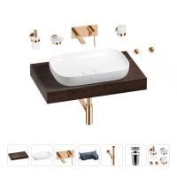 Раковина 60 см со столешницей 80 см Wellsee Croquis 201007969 в наборе 9 в 1: столешница, раковина, встраиваемый смеситель, сифон, выпуск, аксессуары (цвет набора розовое золото)