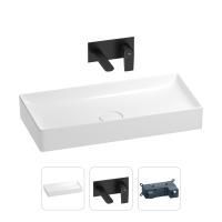 Раковина для ванной Wellsee Pure BY Wellsee 201000747 в наборе 2 в 1: прямоугольная раковина белого глянцевого цвета, встраиваемый смеситель в цвете матовый черный