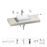 Раковина 50 см со столешницей 120 см Wellsee Pure BY Wellsee 201011311 в наборе 10 в 1: столешница, раковина, высокий смеситель, сифон, выпуск, кран-вентили, аксессуары (цвет хром)