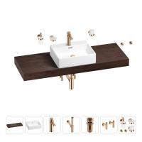 Раковина 50 см со столешницей 140 см Wellsee Graceful Pro 201012609 в наборе 10 в 1: столешница, раковина, смеситель, сифон, донный клапан, угловые вентили, аксессуары (цвет розовое золото)