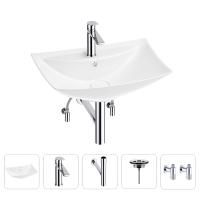 Раковина для ванной Wellsee Cerulean 201004696 в наборе 5 в 1: раковина белого глянцевого цвета, смеситель, сифон, выпуск, угловые вентили (цвет набора хром)