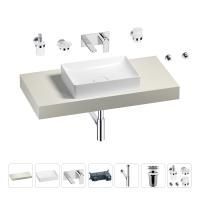 Раковина 50 см со столешницей 100 см Wellsee Pure BY Wellsee 201011201 в наборе 9 в 1: столешница, раковина, встраиваемый смеситель, сифон, выпуск, аксессуары (цвет набора хром)