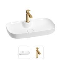 Раковина для ванной Wellsee Croquis 2.0 201000613 в наборе 2 в 1: овальная раковина белого глянцевого цвета, смеситель в цвете золото