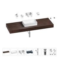 Раковина 42 см со столешницей 140 см Wellsee Pure BY Wellsee 201011031 в наборе 9 в 1: столешница, раковина, встраиваемый смеситель, сифон, выпуск, аксессуары (цвет набора хром)