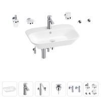 Раковина для ванной Wellsee Eclatant 201007491 в наборе 9 в 1: раковина белого глянцевого цвета, смеситель, сифон, донный клапан, угловые вентили, аксессуары (цвет набора хром)