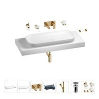 Раковина 90 см со столешницей 120 см Wellsee Croquis 201008463 в наборе 9 в 1: столешница, раковина, встраиваемый смеситель, сифон, выпуск, аксессуары (цвет набора золото)