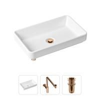 Комплект 3 в 1 Lavinia Boho Bathroom Sink 21520159: накладная фарфоровая раковина 55 см, металлический сифон, донный клапан