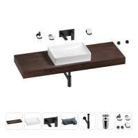 Раковина 50 см со столешницей 140 см Wellsee Pure BY Wellsee 201011502 в наборе 9 в 1: столешница, раковина, встраиваемый смеситель, сифон, выпуск, аксессуары (цвет набора матовый черный)