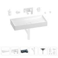 Раковина для ванной Wellsee Pure BY Wellsee 201006505 в наборе 8 в 1: раковина белого глянцевого цвета, встраиваемый смеситель, сифон, выпуск, аксессуары (цвет набора матовый белый)