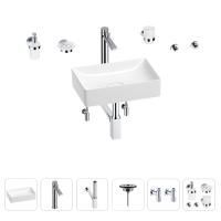 Раковина для ванной Wellsee Pure BY Wellsee 201006291 в наборе 9 в 1: раковина белого глянцевого цвета, высокий смеситель, сифон, выпуск, угловые вентили, аксессуары (цвет хром)